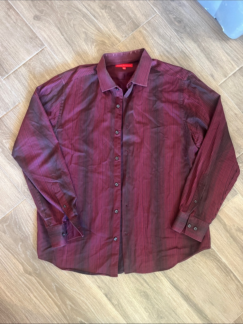 Report Collection Burgundy and Black Striped Dress Shirt